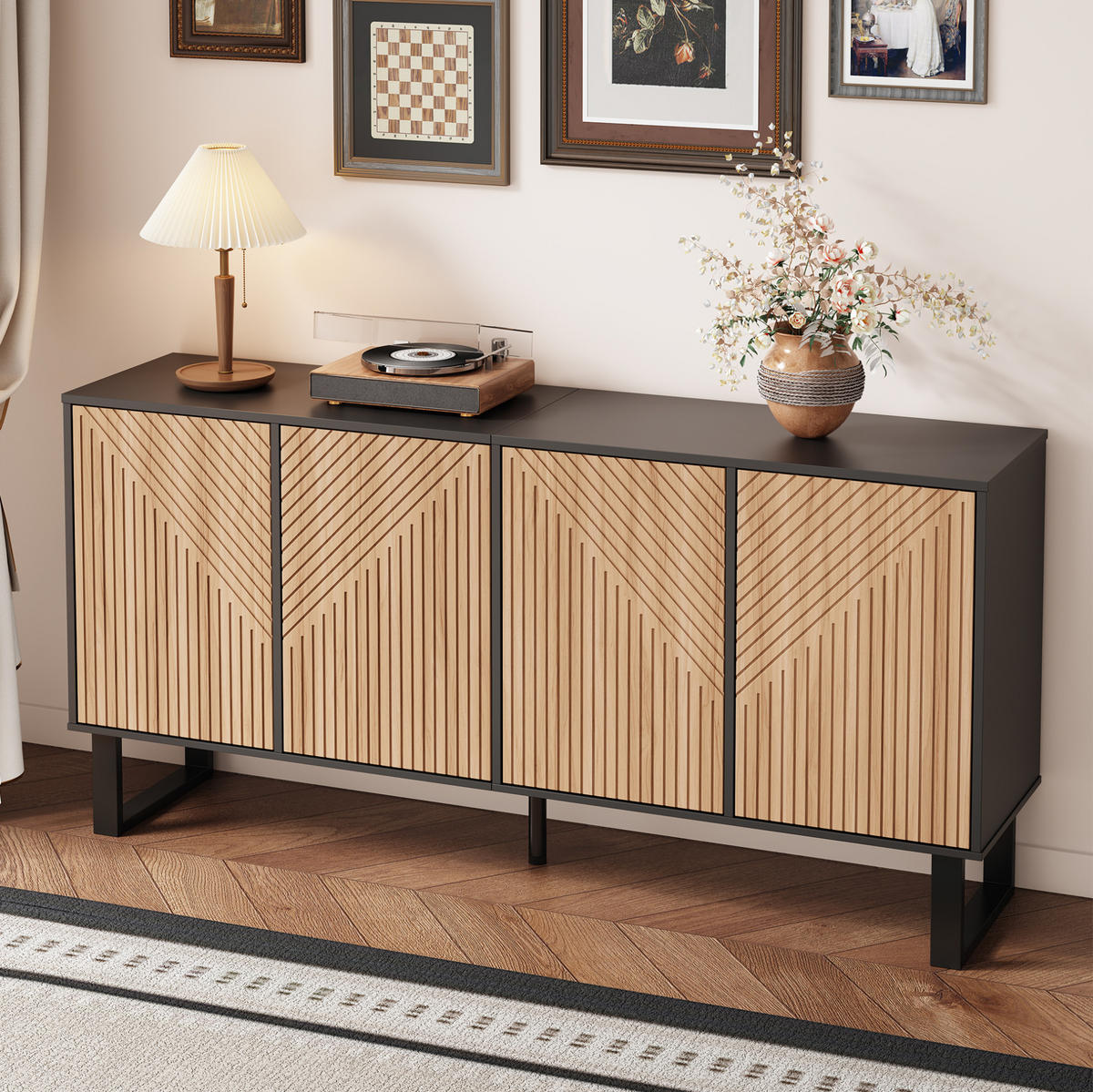 SIDEBOARD 160/38/75 cm Schwarz/Natur aus MDF und Spanplatte mit Stauraum - Schwarz, Holzwerkstoff (38/75/160cm) - OKWISH