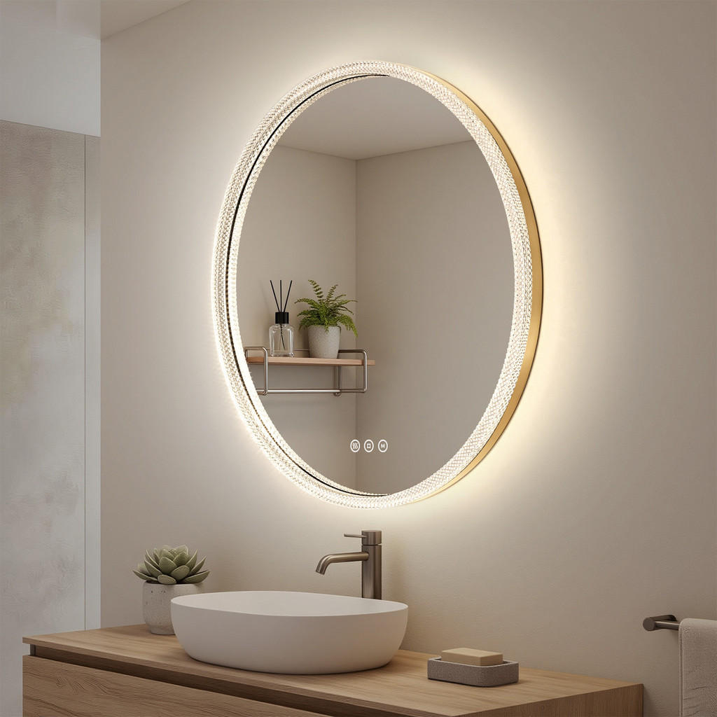OGLINDA de baie cu LED-uri Auriu Ø 60 cm