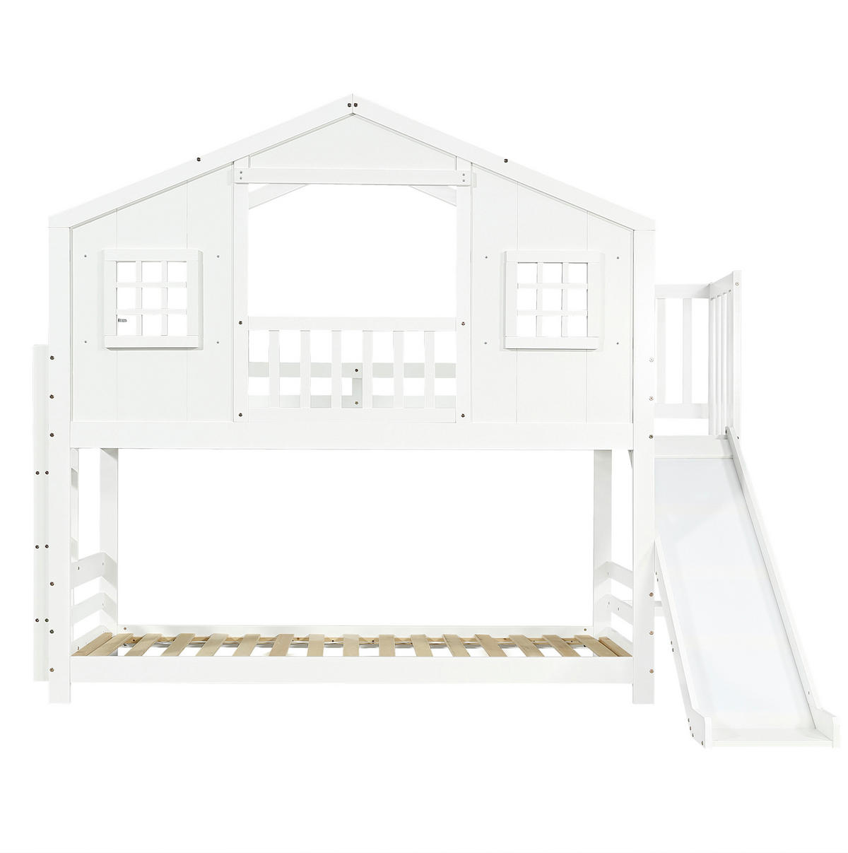 HAUSBETT 90/200 cm in Weiß mit Rutsche und Dachdesign - Weiß, Holz (90/200cm) - BEAOK