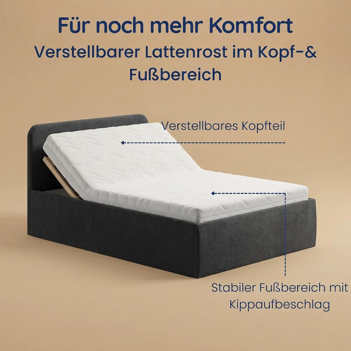 POLSTERBETT VARDO-Stoff 140x200 cm in Anthrazit - Anthrazit, Textil (140/200cm) - Home Collective