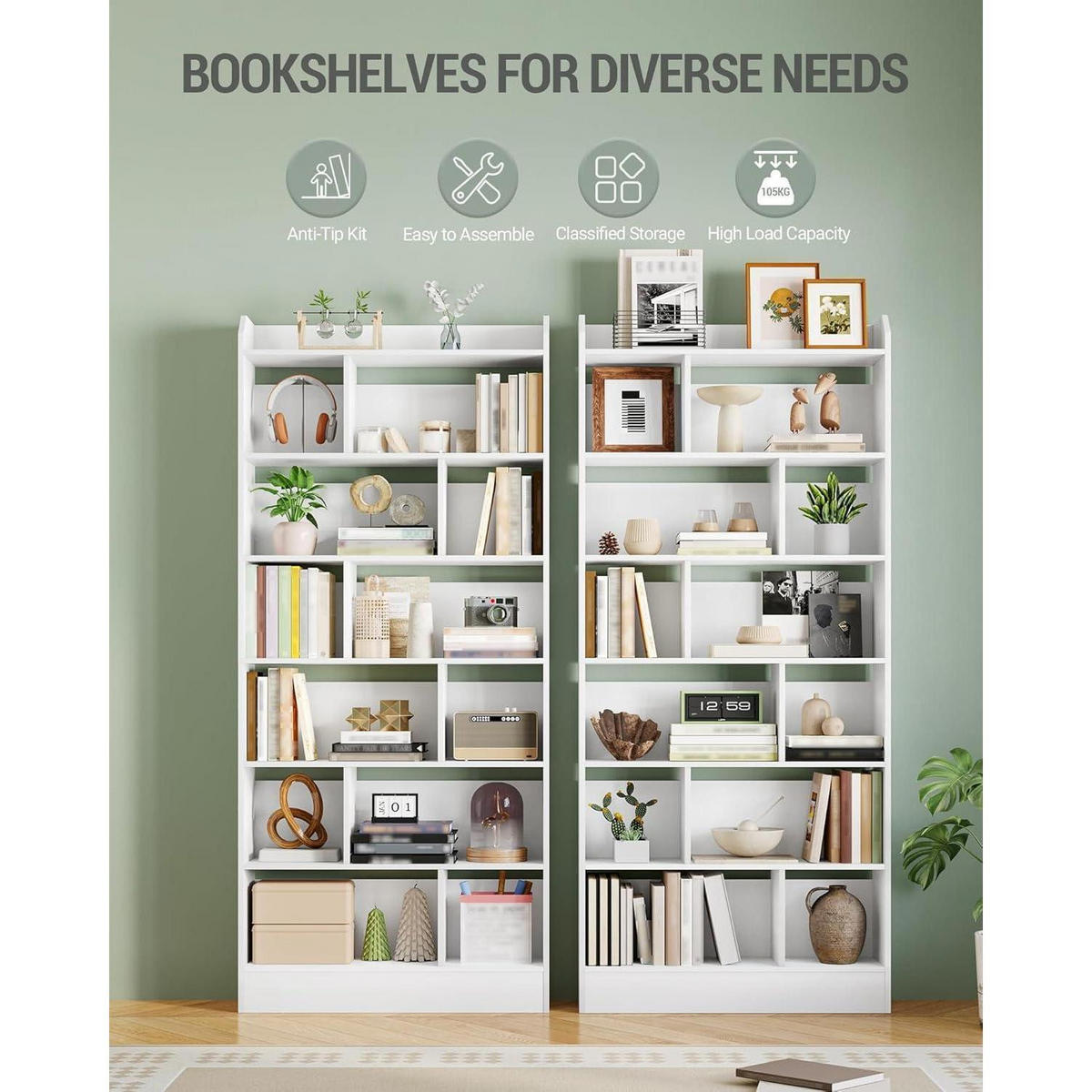 BÜCHERREGAL mit 7 Fächern Weiß 80 x 199 cm - Weiß, Holzwerkstoff (80/199/24cm)