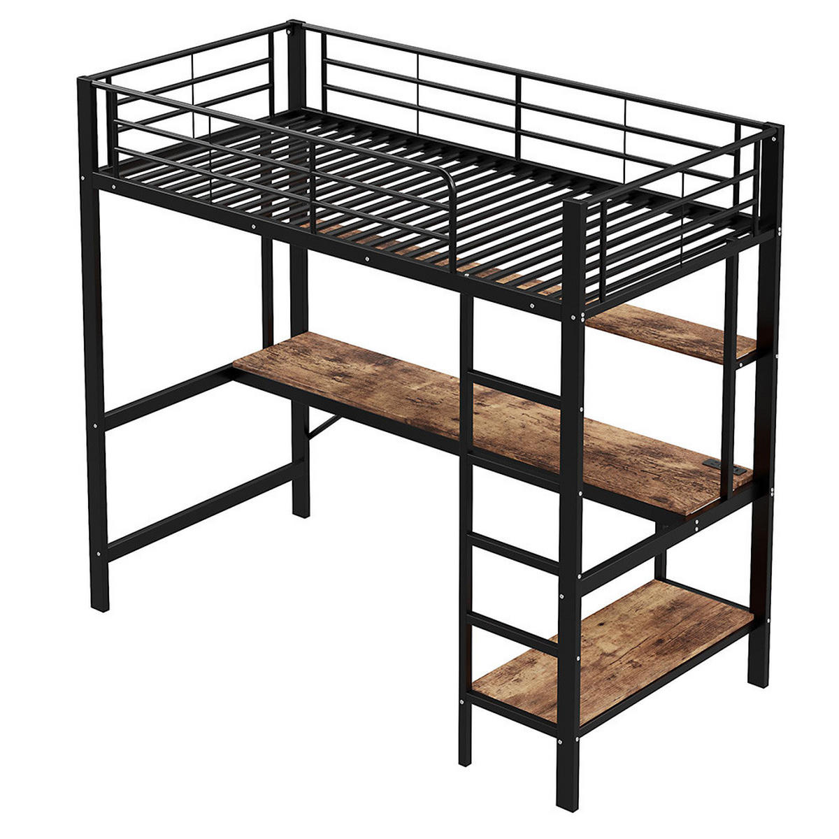 HOCHBETT 90x200cm mit usb und Steckdose, Metall, schwarz - Schwarz, Metall (90/200cm) - KOMHTOM