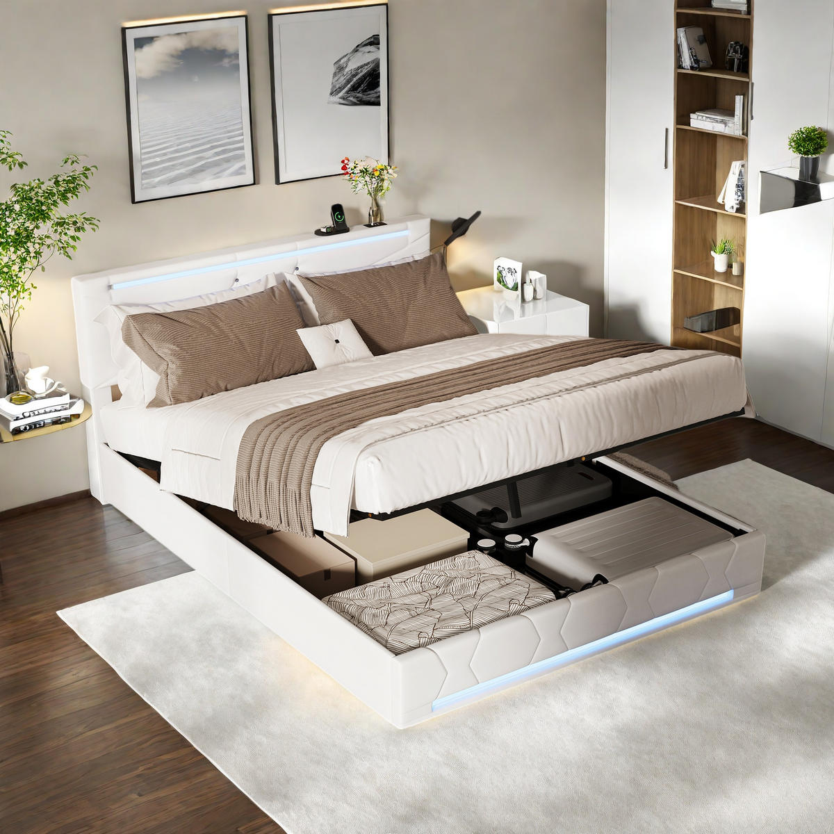 ČALÚNENÁ posteľ 160x200 béžová LED - béžová, kompozitné drevo (160/200cm) - SHOPENTRA
