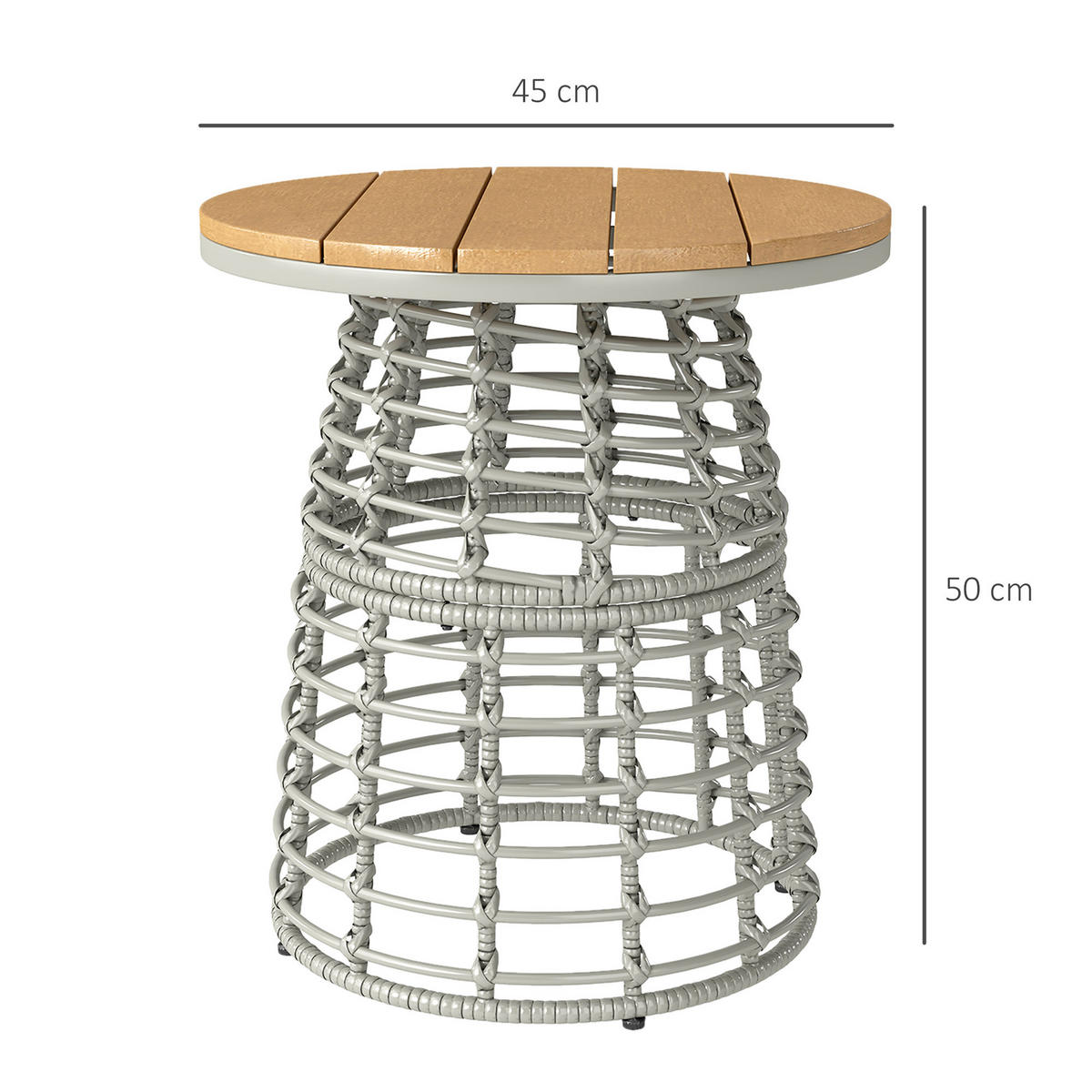 GARTENBEISTELLTISCH DE-13611 rund mit Composite-Platte, PE-Rattanoptik Grau - Grau, Kunststoff/Metall (45/45/50cm) - ComfortXL