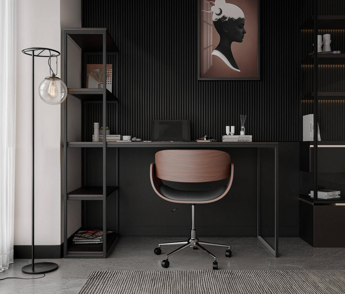 SCHREIBTISCH mit Seitenregal, Schwarz Mollet - Schwarz, Holzwerkstoff (152/60/160cm) - Idohome