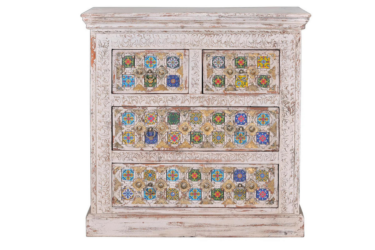 KOMMODE aus Mangoholz mit Keramikdetails - Perlmutt, Holz (90/90/40cm) - Giner y Colomer