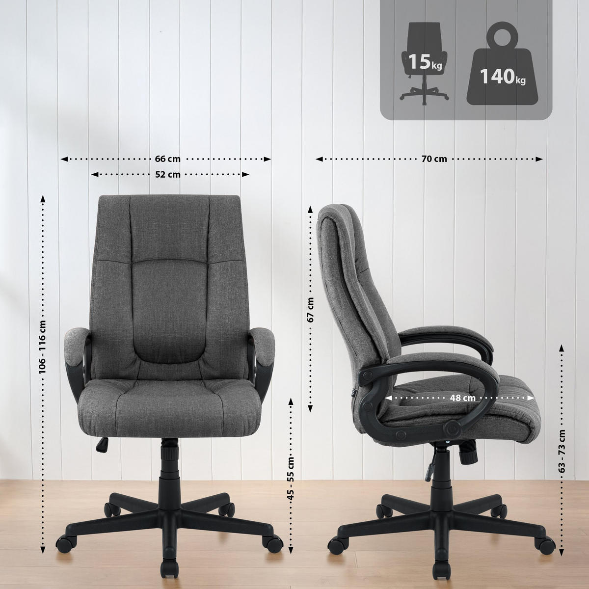 DREHSTUHL Stoff Dunkelgrau - Dunkelgrau/Schwarz, Kunststoff/Textil (66/106/70cm) - CLP