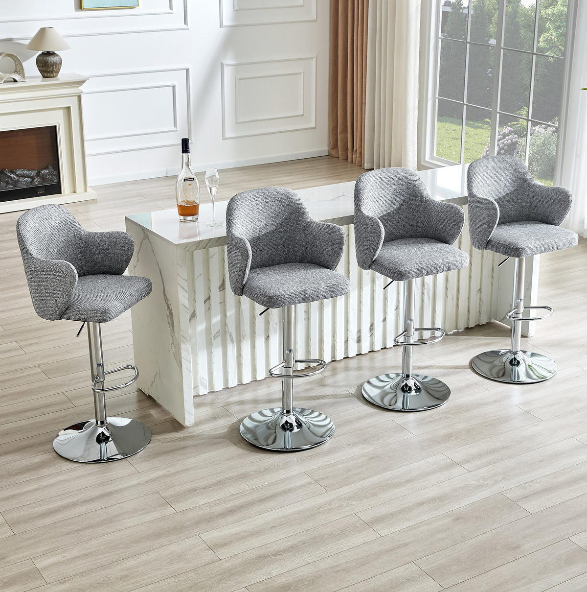 BARHOCKER 2er-Set höhenverstellbar drehbar mit Armlehnen Stoff Gray - Grau, Metall (37.6/118/45cm) - Meubliv