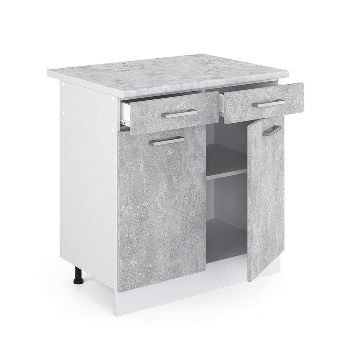 UNTERSCHRANK R-Line Beton 80 cm mit Schubladen und Türen mit Arbeitsplatte - Weiß/Grau, Holzwerkstoff (80/81.6/60cm) - Vicco