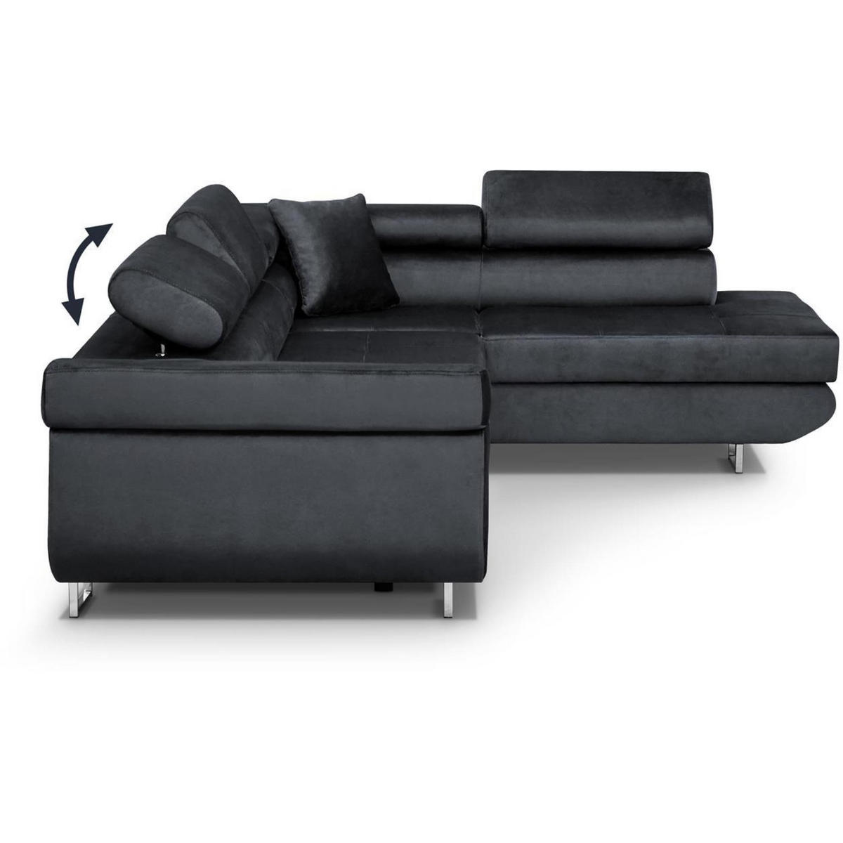 ECKSCHLAFSOFA Vild verstellbaren Kopfstützen, Schwarz, rechts - Chromfarben/Schwarz, Textil (275/203cm) - Beautysofa