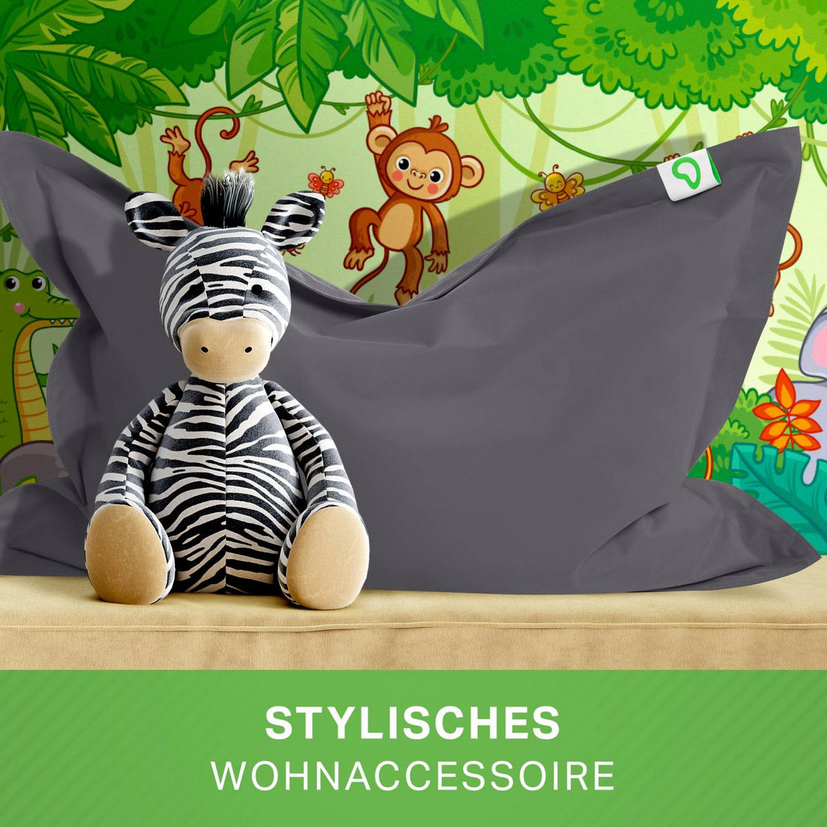 KINDER-SITZSACK 70x100cm - 70 Liter - Dunkelgrau, Textil (70/10/100cm) - Green Bean