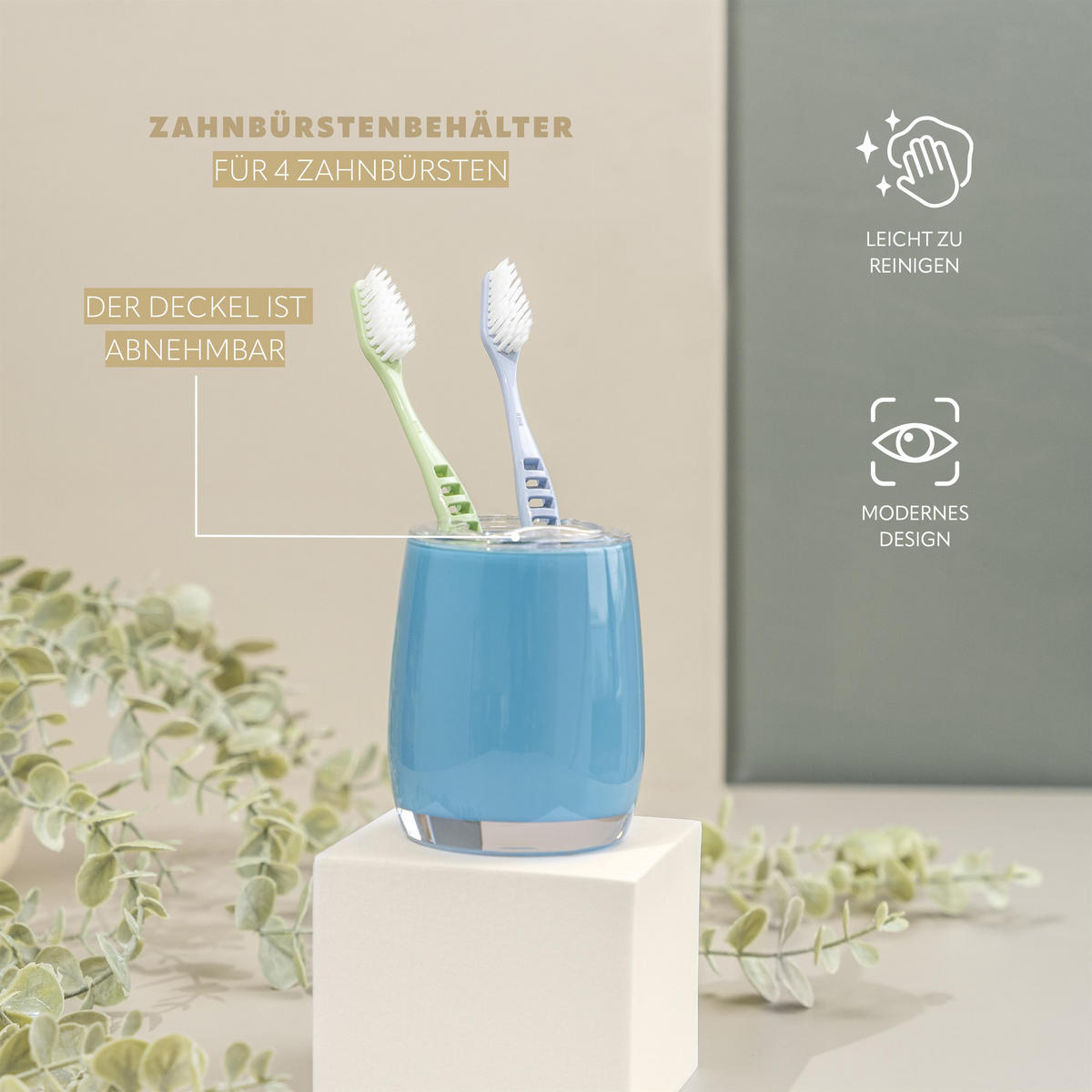ZAHNBÜRSTENBEHÄLTER SAVONA, blau - Blau, Kunststoff (8/10/8cm) - bremermann