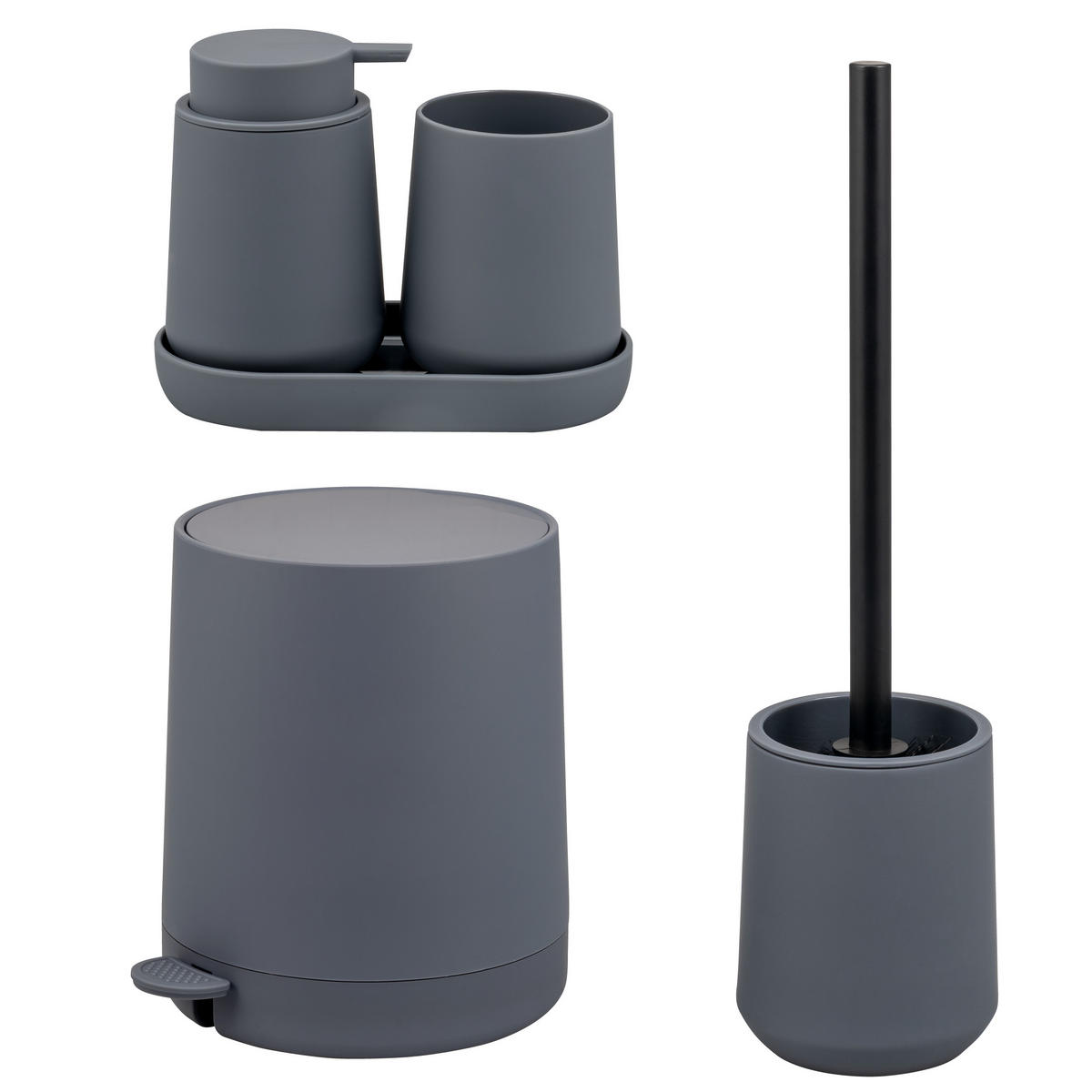 BAD-ACCESSOIRES-SET TESERO, Soft-Touch, grau - Grau, Kunststoff (22.5/25.5/25cm) - eluno