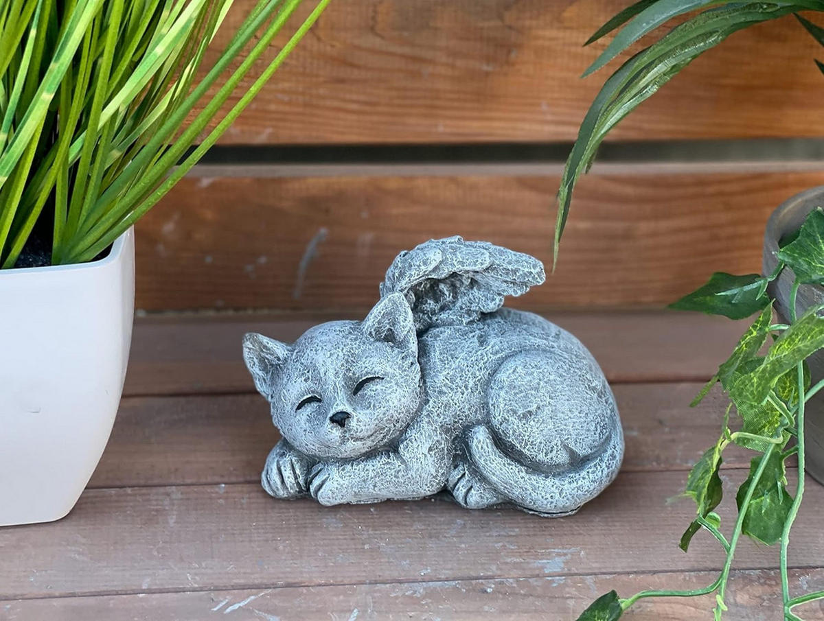 STEINFIGUR Katze mit Engelsflügeln frostfest winterfest Steinguss - Grau, Stein (14/9/10cm) - stoneandstyle