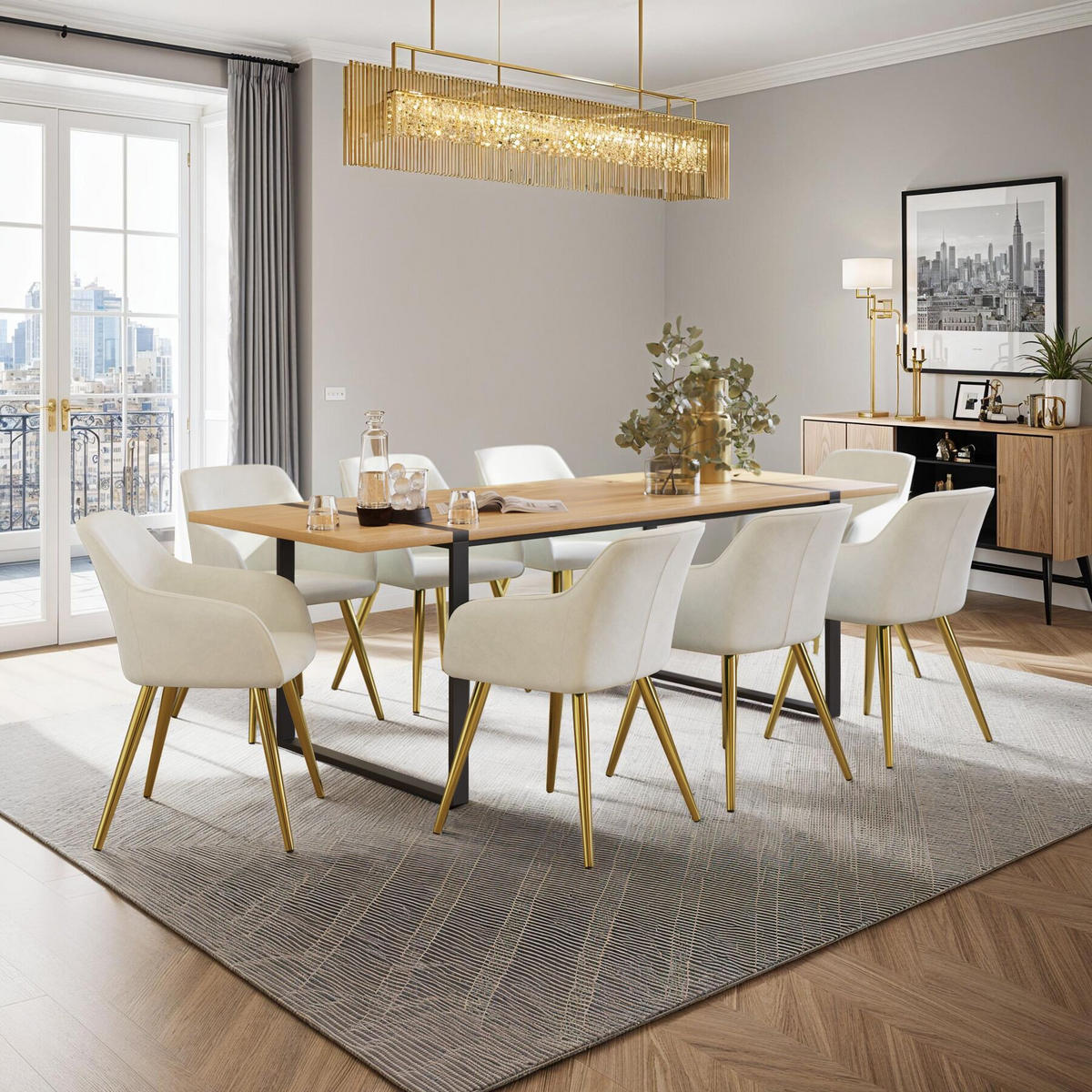 ESSZIMMERSTUHL 2er Set Marilyn 58 x 62 x 82 cm creme/gold - Goldfarben/Creme, Textil (58/82/62cm) - tectake