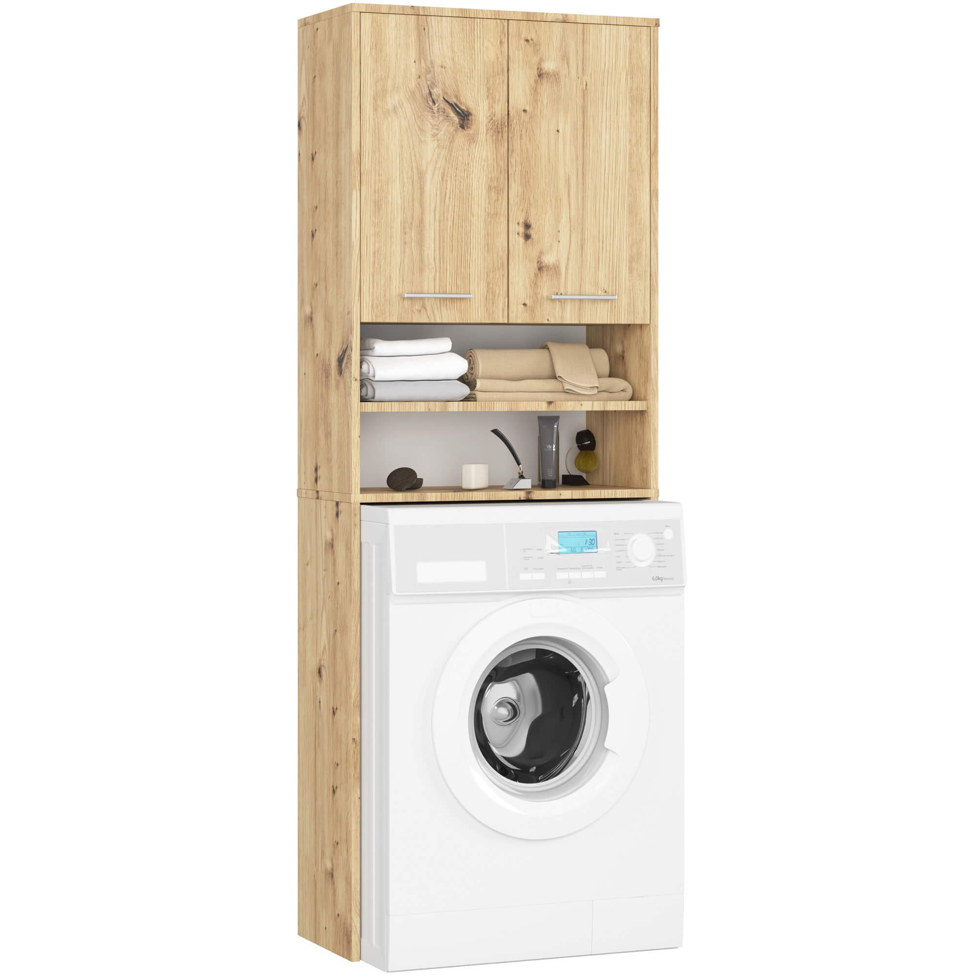 WASCHMASCHINENSCHRANK FIN, Artisan, 64x30x180 cm - Eiche Artisan, Holz (64/180/30cm) - Milordbikes