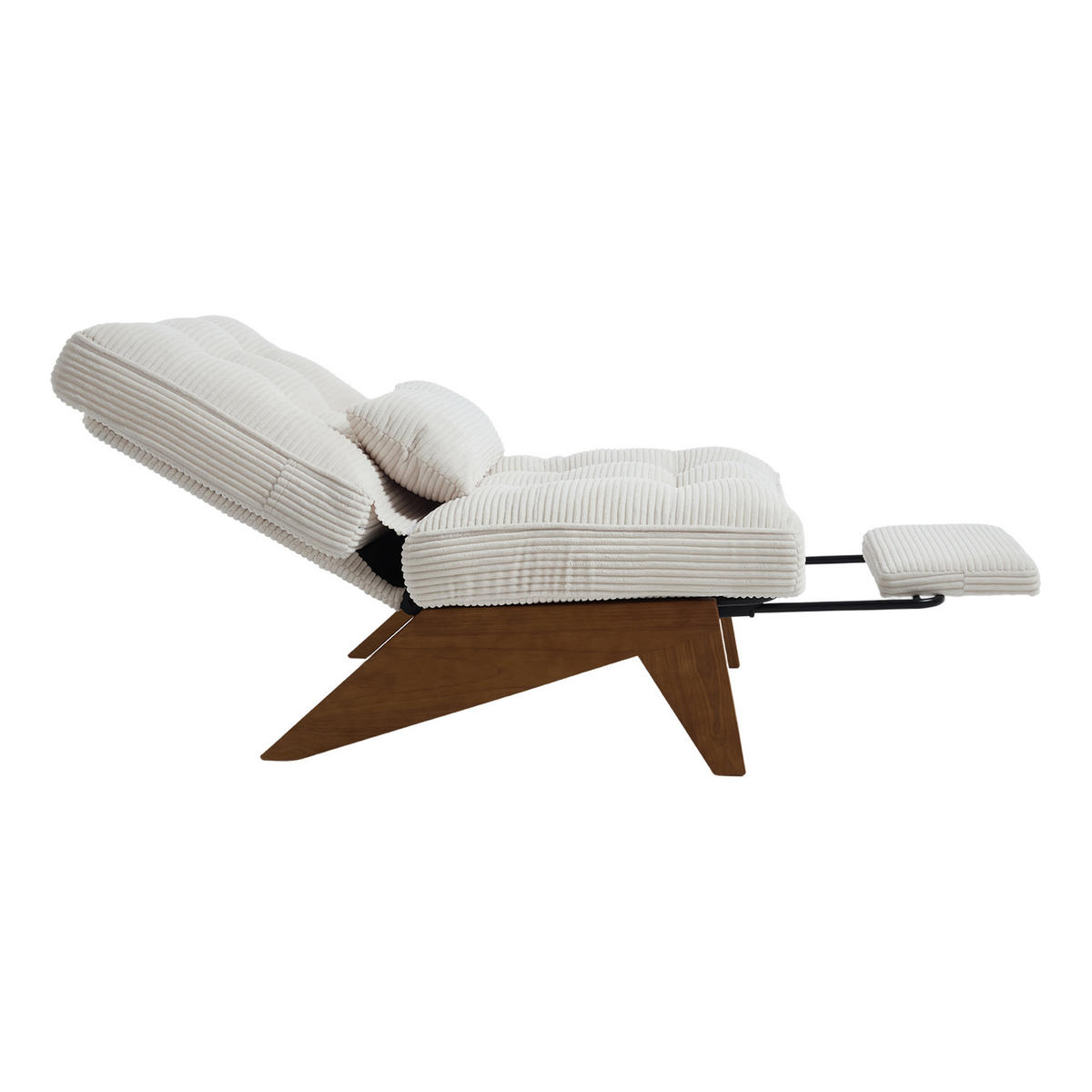 SCHAUKELSTUHL Beige Cord mit Fußstütze, Lendenkissen und Holzbeinen - Beige, Textil (73/90/127cm) - Oxeza