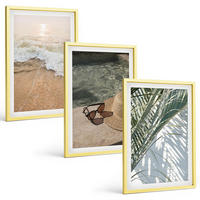 BILDER SET 3er Set - 40x60 cm Goldrahmen - Strandhut und Sonnenbrille - Goldfarben, Kunststoff (40/60cm) - TULUP