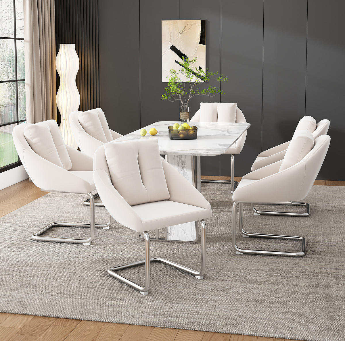 STUHL ergonomisch 6er-Set Samt Beige - Beige, Metall (54/82/65.1cm) - Meubliv