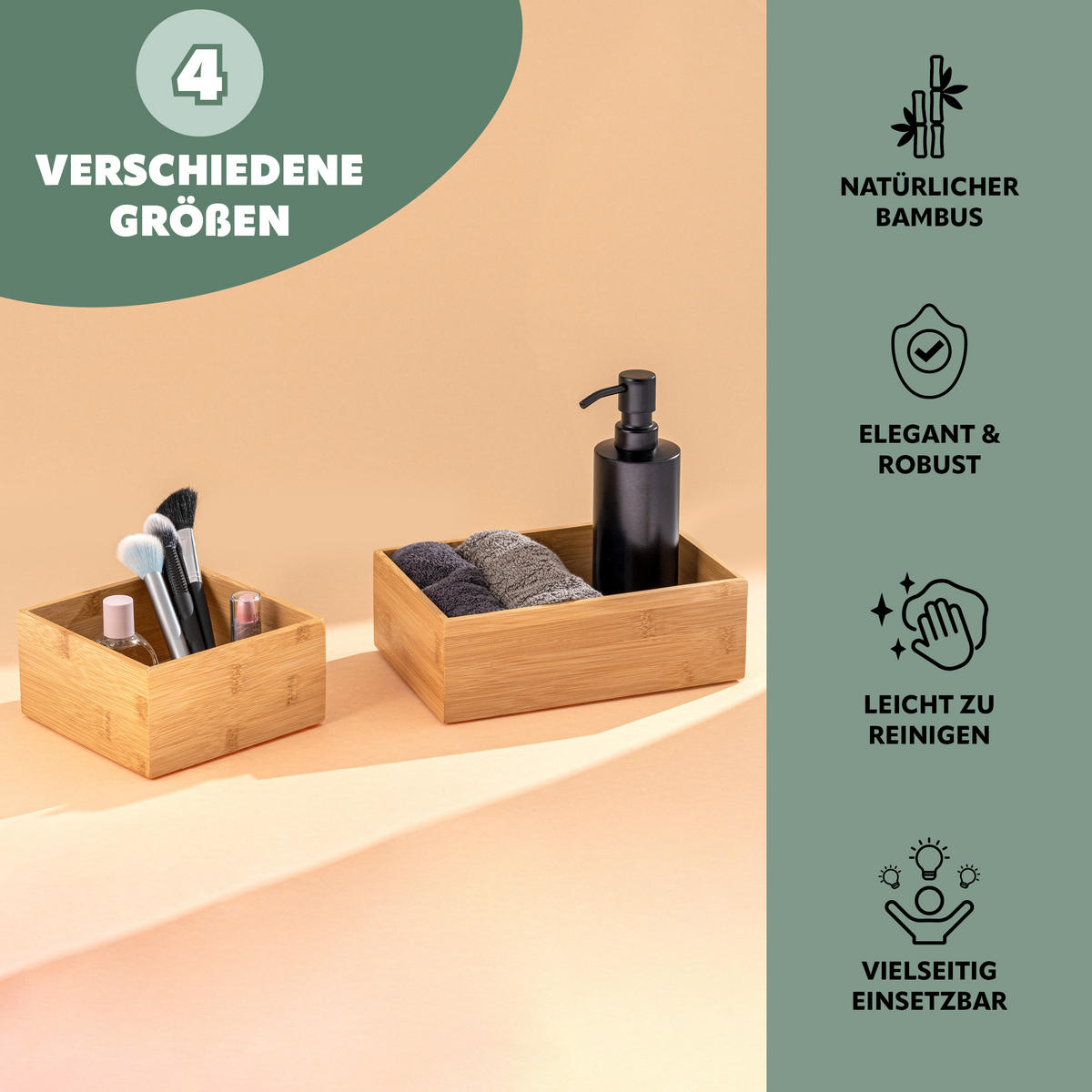 AUFBEWAHRUNGSBOXEN 4er-Set Bambus - Braun, Holz (38/7.5/15cm) - bremermann