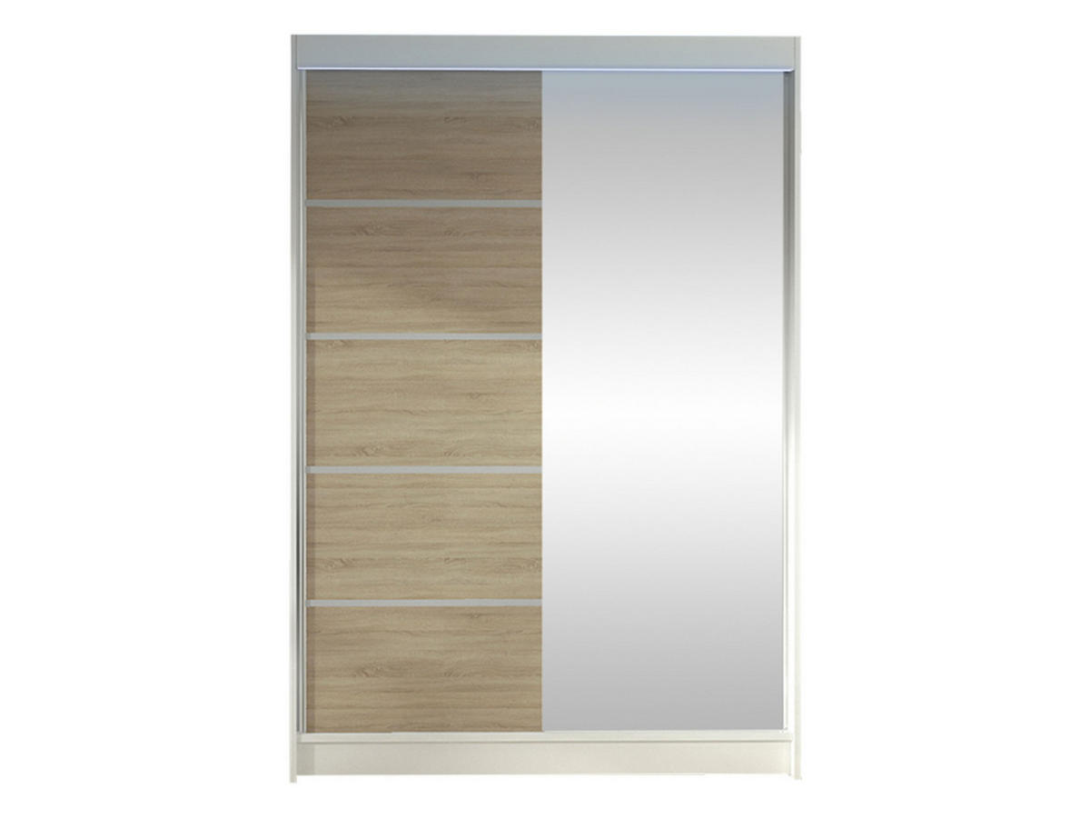 SCHWEBETÜRENSCHRANK Lino III mit RGB LED Beleuchtung - Weiß/Sonoma Eiche, Holzwerkstoff/Metall (120/200/58cm) - MIRJAN24
