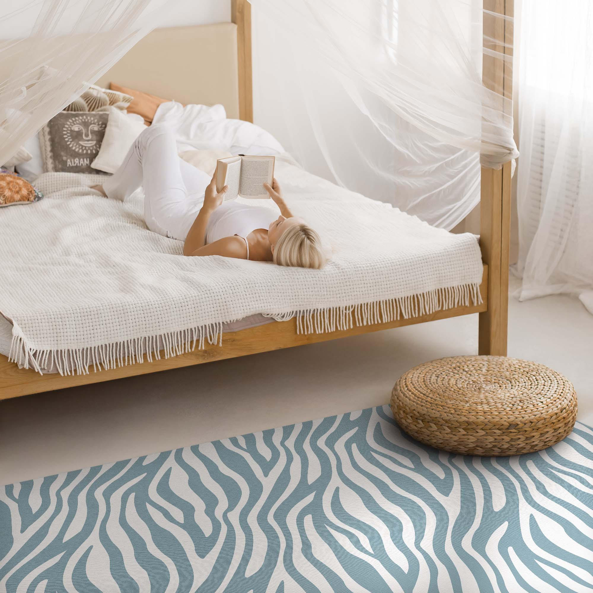 TEPPICH 150x225 cm Abstrakte Boho-Wellen in Pastellblau - Blau, Kunststoff (150/225cm) - Wallfluent