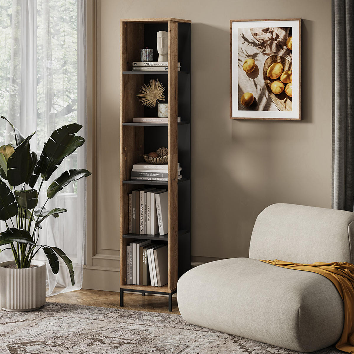 BÜCHERREGAL Eliza Viking Oak 36 x 188 cm mit 5 Fächern - Eichefarben, Holzwerkstoff (36/188/36cm) - Vicco