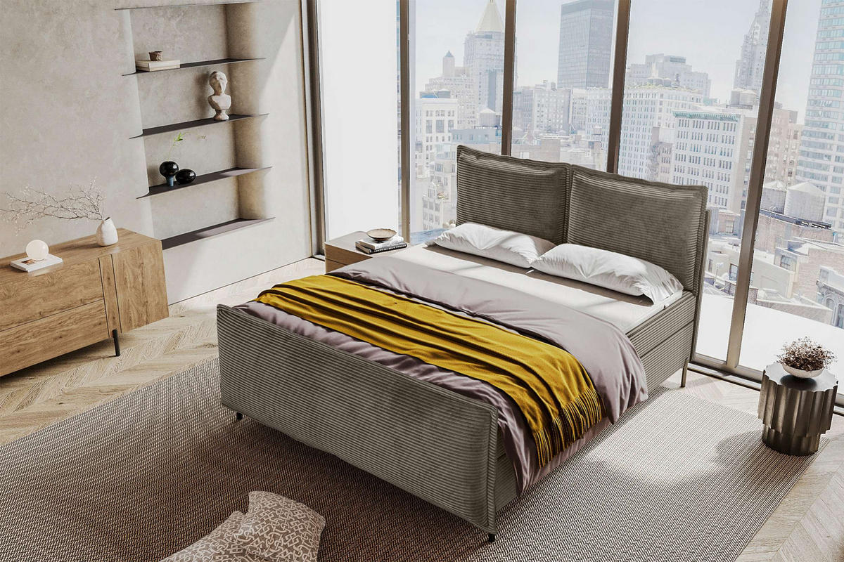 BOXSPRINGBETT VERO PLUS Cordstoff Cappuccino 140/200 cm - Schwarz/Cappuccino, Holzwerkstoff/Textil (140/200cm) - 99rooms