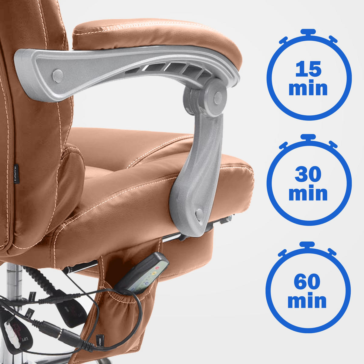 BÜROSTUHL Pacira mit Massagefunktion V2 Kunstleder hellbraun - Hellbraun/Chromfarben, Textil/Metall (68/127/64cm) - TPFLiving