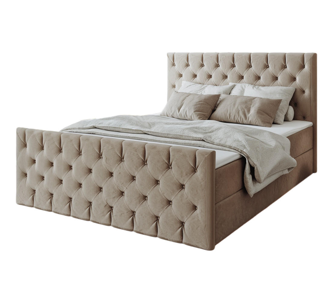 KONTINENTALBETT Mars Mit Bettkasten Stoff Riviera Biscut 200x200 cm - Sandfarben, Holz (200/200cm) - Kaiser Möbel