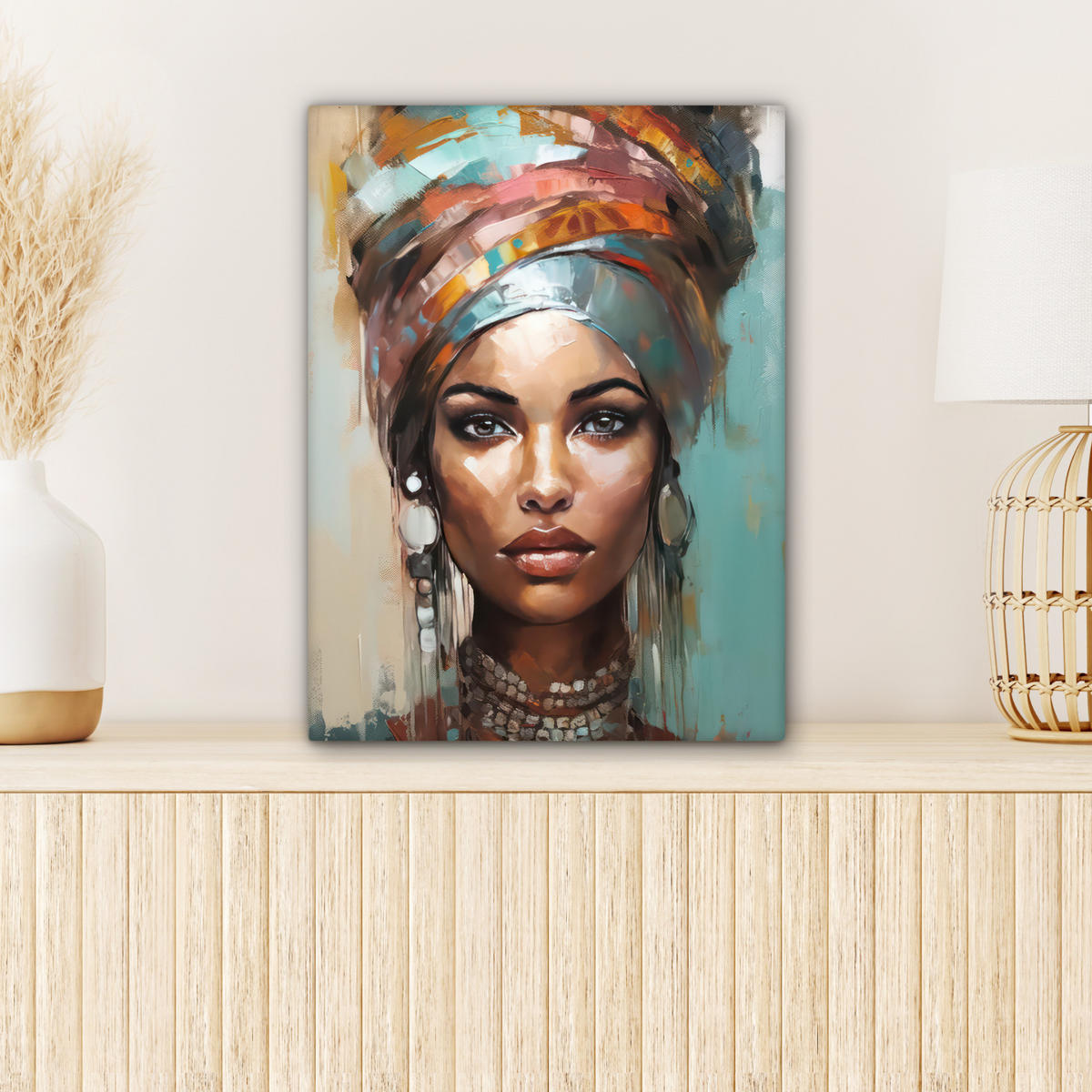 LEINWANDBILD Frau - Kunst - Schmuck - Porträt 30x40 cm - Blaugrau, Textil (30/40cm) - MuchoWow