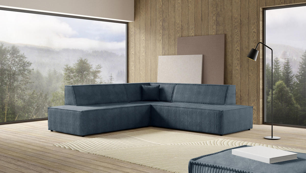 ECKSOFA TESSO II L-S Grau Kordstoff mit Schlaffunktion - Grau, Holz (254/254cm) - MASSENO