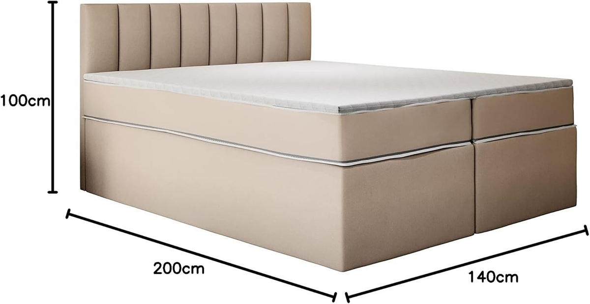 KONTINENTALBETT 140x200 cm mit Taschenmatratze, MIAMI, Visco Topper 5 cm, Beige - Beige, Kunststoff (140/200cm) - Trada