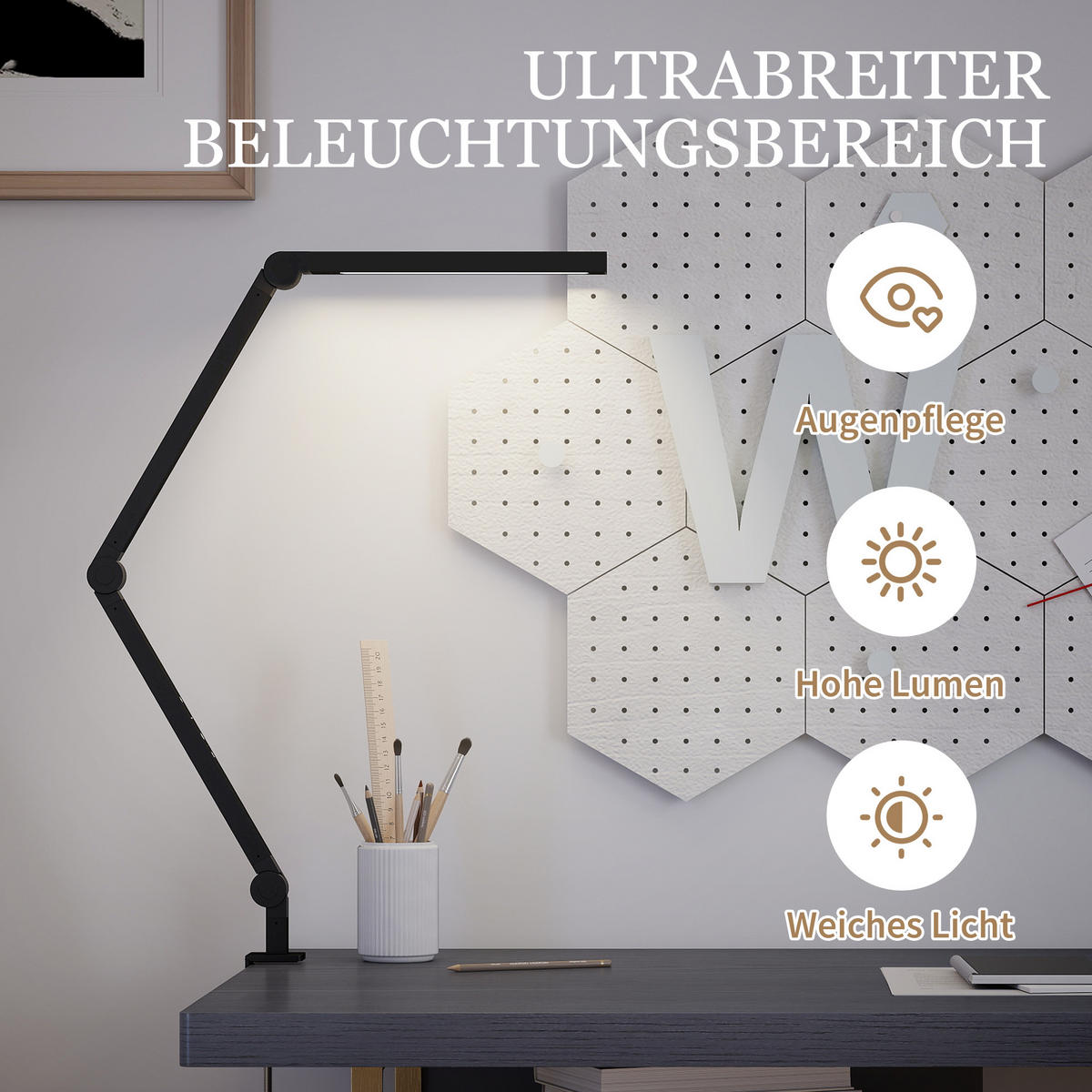 TISCHLEUCHTE, LED anpassbare Helligkeit Schwarz - Schwarz, Metall (121.5/3.8/5.5cm) - HOMCOM