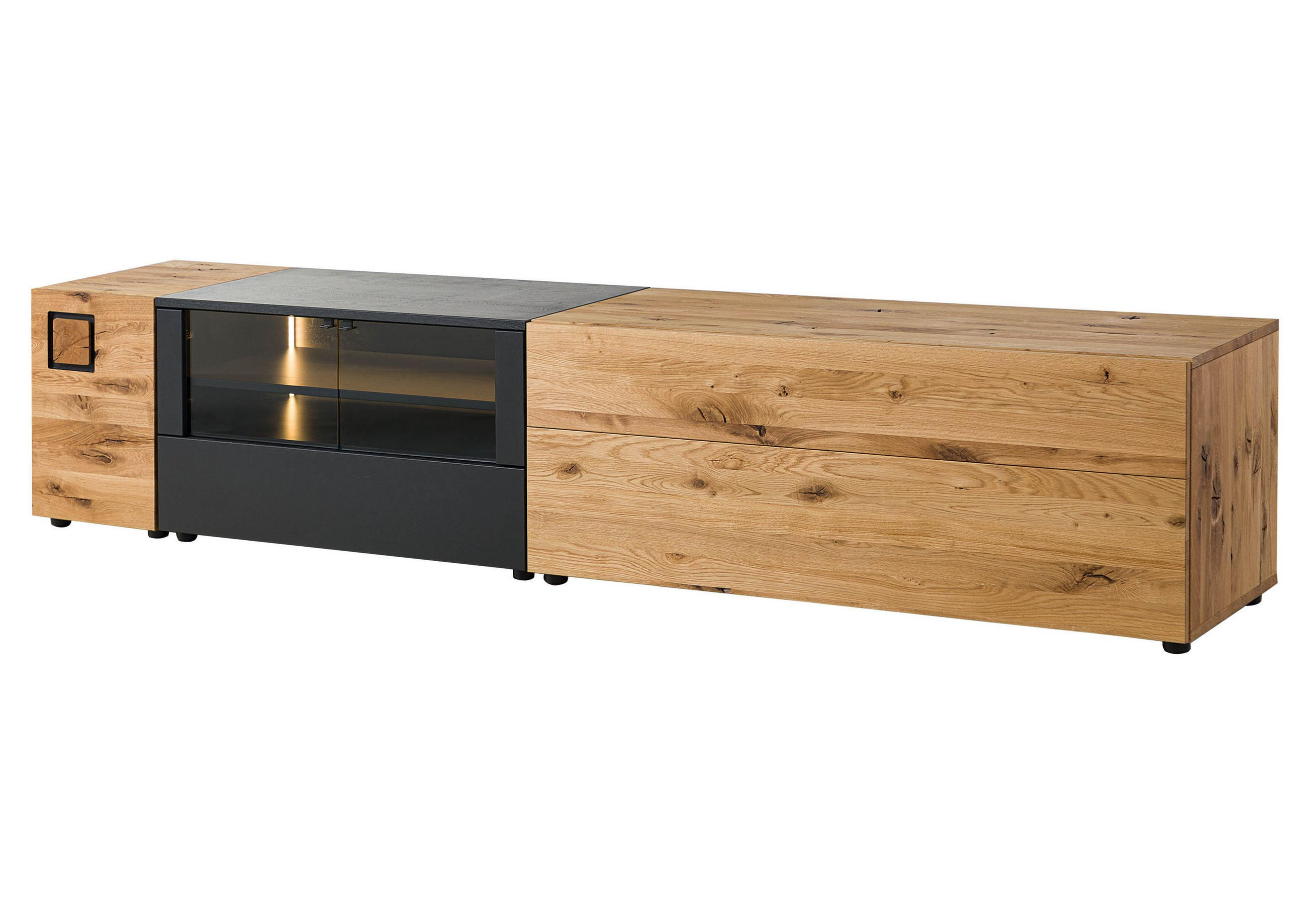 LOWBOARD Wildeiche 250x52x52 natur geölt/lackiert KITZBÜHEL #121 - Naturfarben, Holz (250/52/52cm) - Massivmoebel24