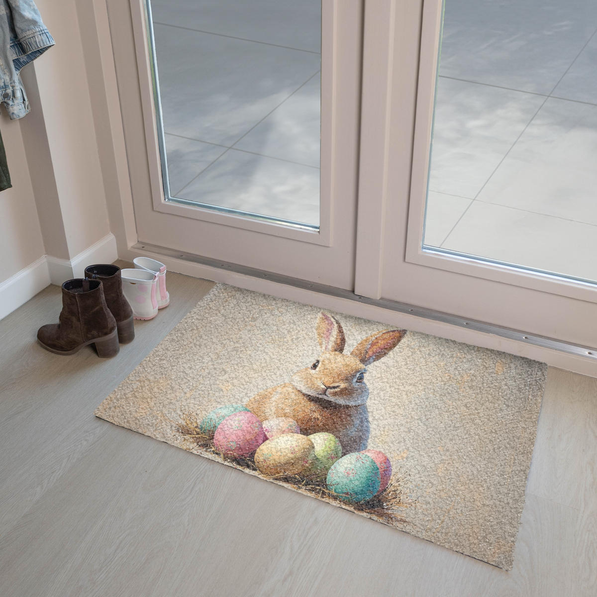 FUSSMATTE Osterhase - Pastell - Eier 90x60 cm - Beige/Multicolor, Kunststoff (60/90cm) - MuchoWow