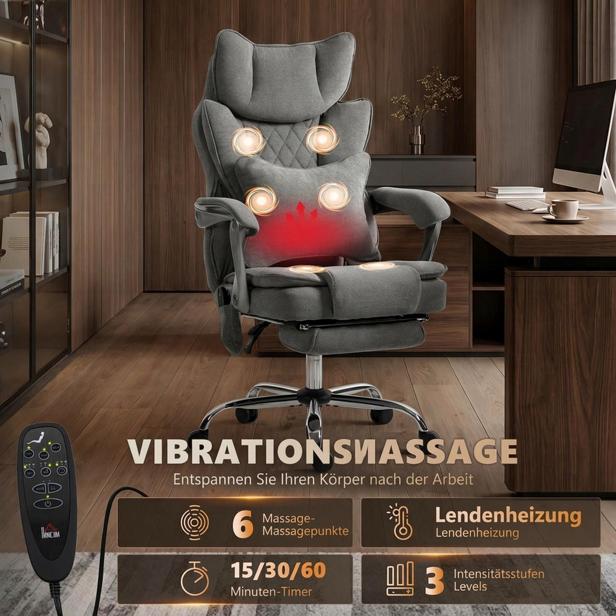 BÜROSTUHL Polyester Grau - Silberfarben/Grau, Kunststoff/Textil (73/123/78.5cm) - HOMCOM
