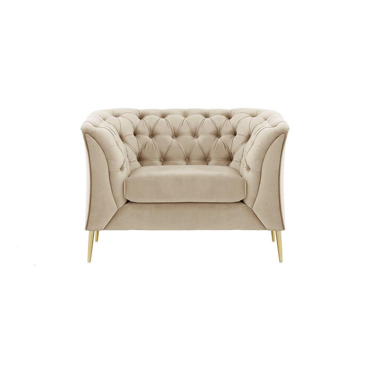 SESSEL Chesterfield Modern-Velluto 2 - Creme, Holz/Textil (106/74/80cm)
