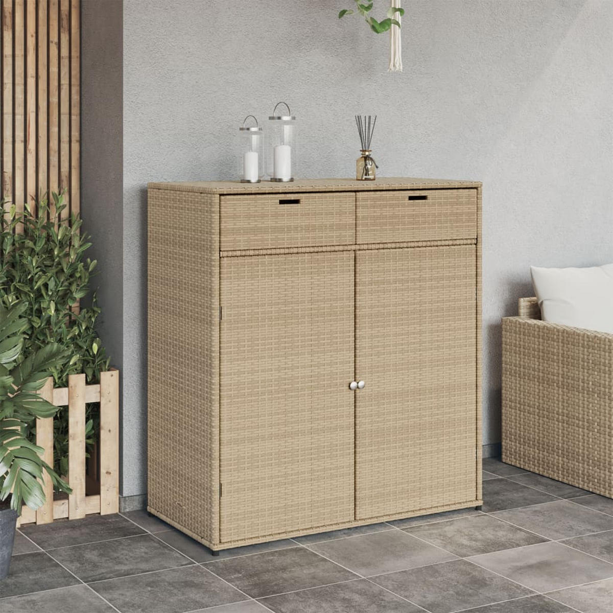 GARTENSCHRANK Beige 105x55x113 cm Poly Rattan - Beige, Kunststoff (105/113/55cm) - furnicato