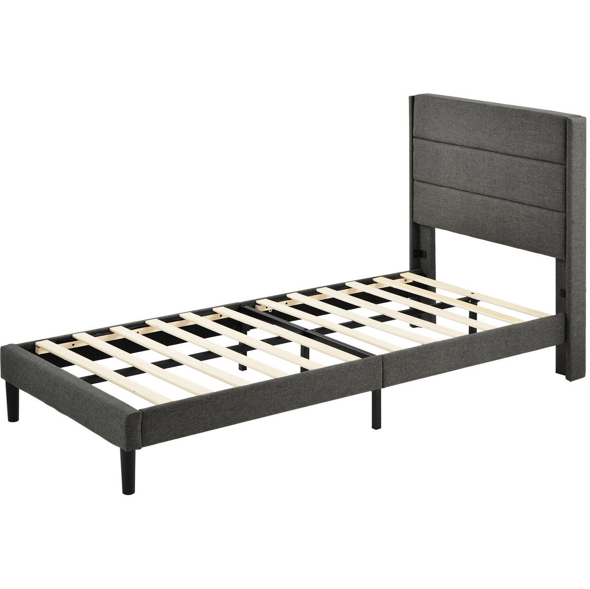 POLSTERBETT 90/200 cm grau mit Lattenrost und gepolstertem Kopfteil - Dunkelgrau, Textil (90/200cm) - OKWISH