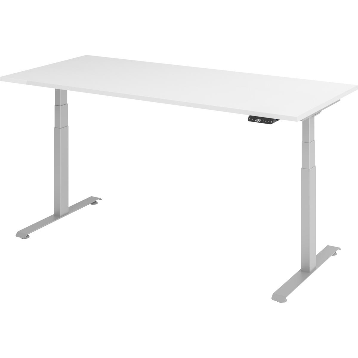SCHREIBTISCH elektrisch 80/180/74 cm in Weiß/Silberfarben - Silberfarben/Weiß, Holzwerkstoff (80/180/74cm) - bümö