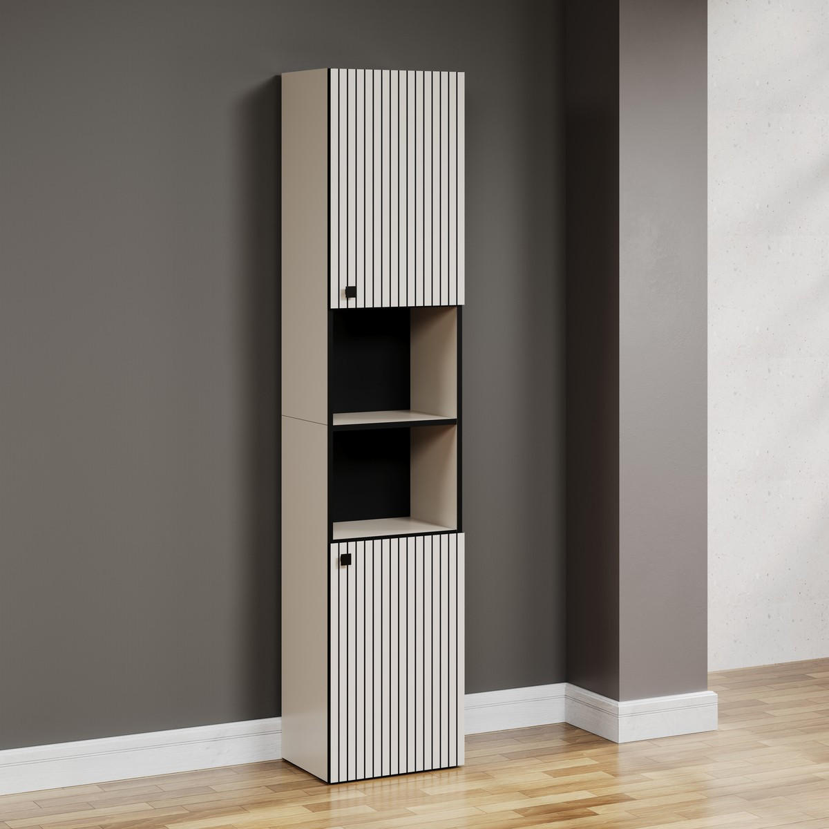 BADEZIMMERSÄULE mit Rillen, 2 Türen und 2 Fächern - purebliss 112/15/44,5 cm - Hellgrau, Holzwerkstoff (40/186/31cm) - Trendteam