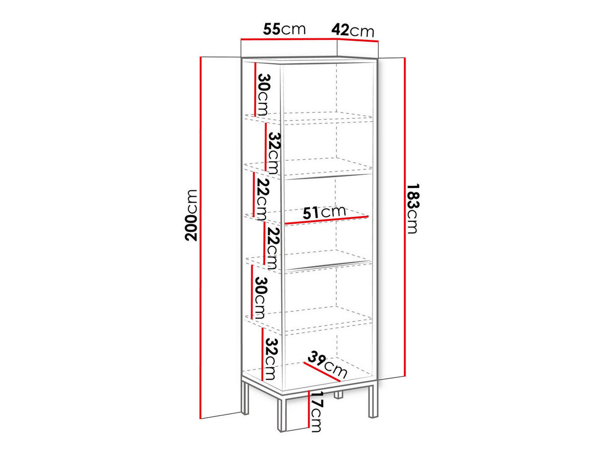 VITRINE Exito 200 - Goldfarben/Weiß, Holzwerkstoff/Metall (55/200/42cm) - MIRJAN24