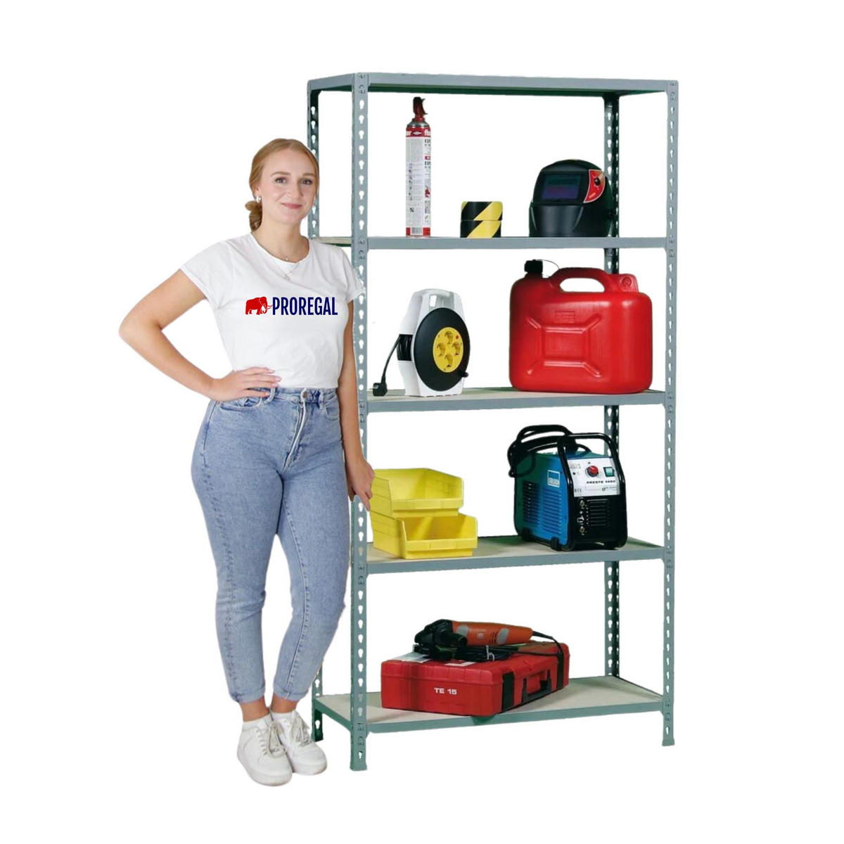 SCHWERLASTREGAL Muli HxBxT 180 x 80 x 40 cm 5 Fachböden Fachlast 150 kg Grau - Grau, Metall (80/180/40cm) - PROREGAL