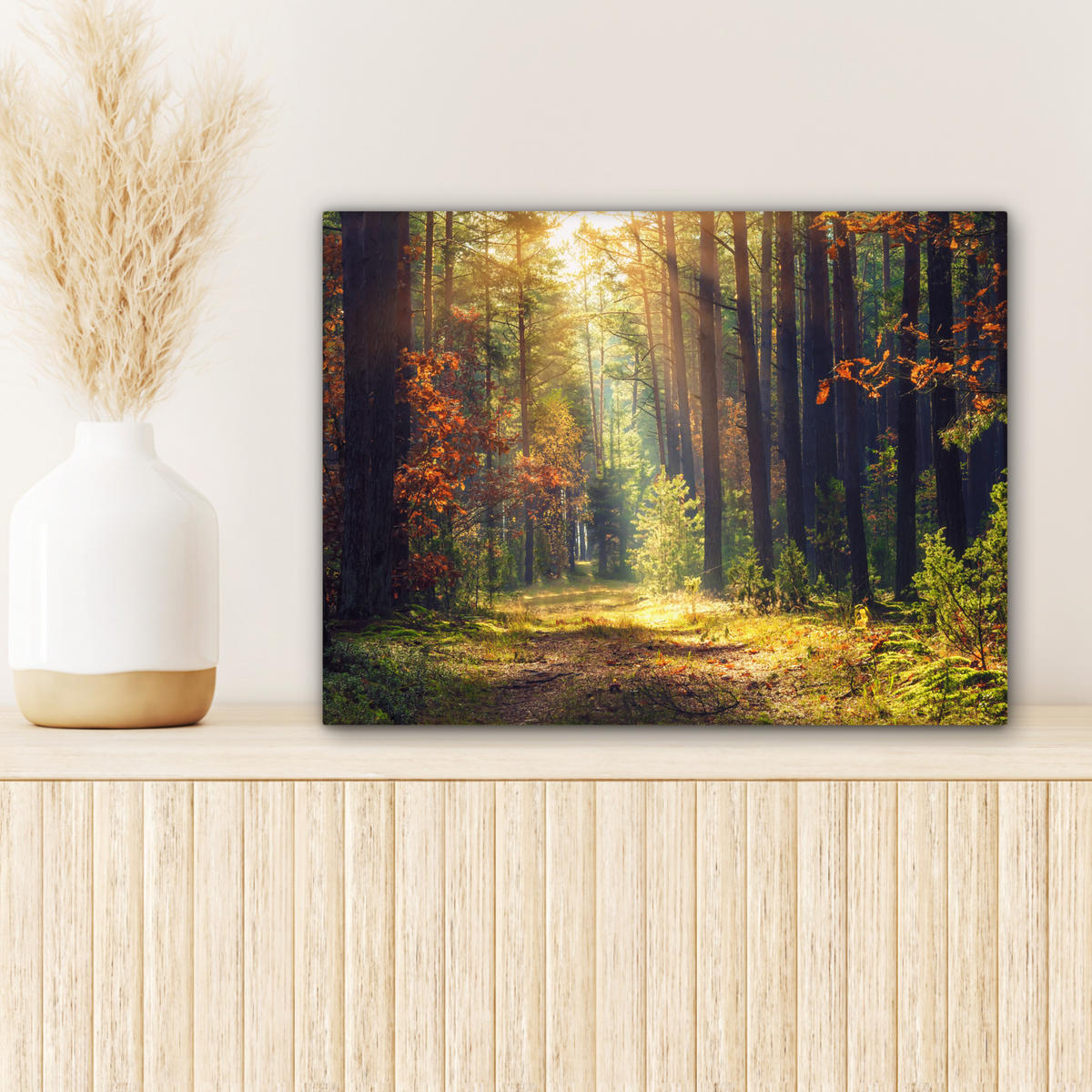 LEINWANDBILD Wald - Herbst - Bäume 40x30 cm - Dunkelgrün, Textil (40/30cm) - MuchoWow