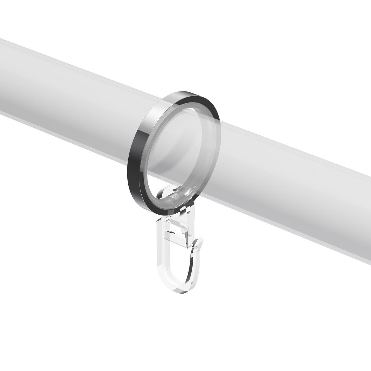 FLACHRINGE MIT EINLAGE UND FALTENHAKEN FÜR GARDINENSTANGEN 20 mm Ø, Chrom, Packung 10 Stück - Chromfarben, Metall (20cm) - INTERDECO