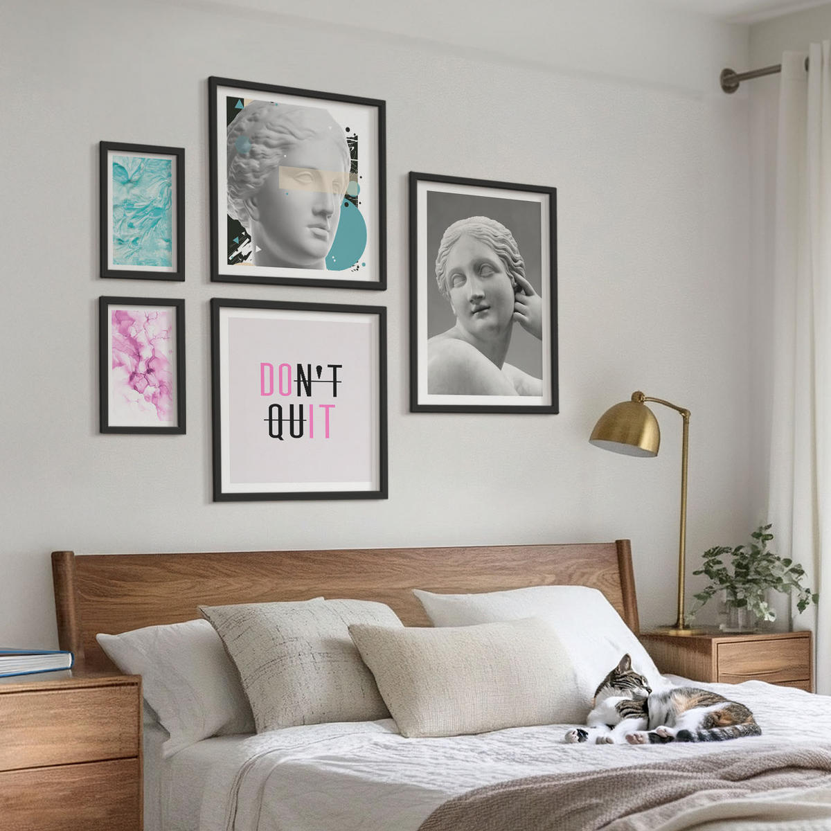 BILDER SET 5er Set - 50x50 cm & 20x30 cm & 40x60 cm Schwarzer Rahmen - Abstrakte Aquarellskulptur - Schwarz, Kunststoff (40/60cm) - TULUP