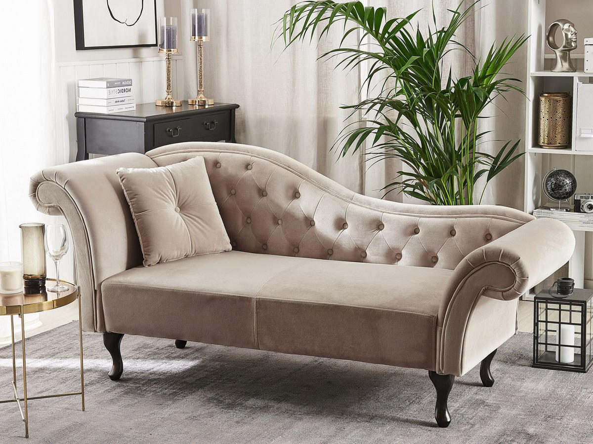 CHAISELONGUE Samtstoff beige linksseitig Lattes - Beige, Textil (188/87/59cm) - Beliani