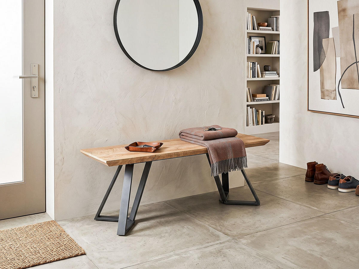 BÄNK brun Upton - Brun/Svart, Träbaserade material (40/48/120cm) - Beliani
