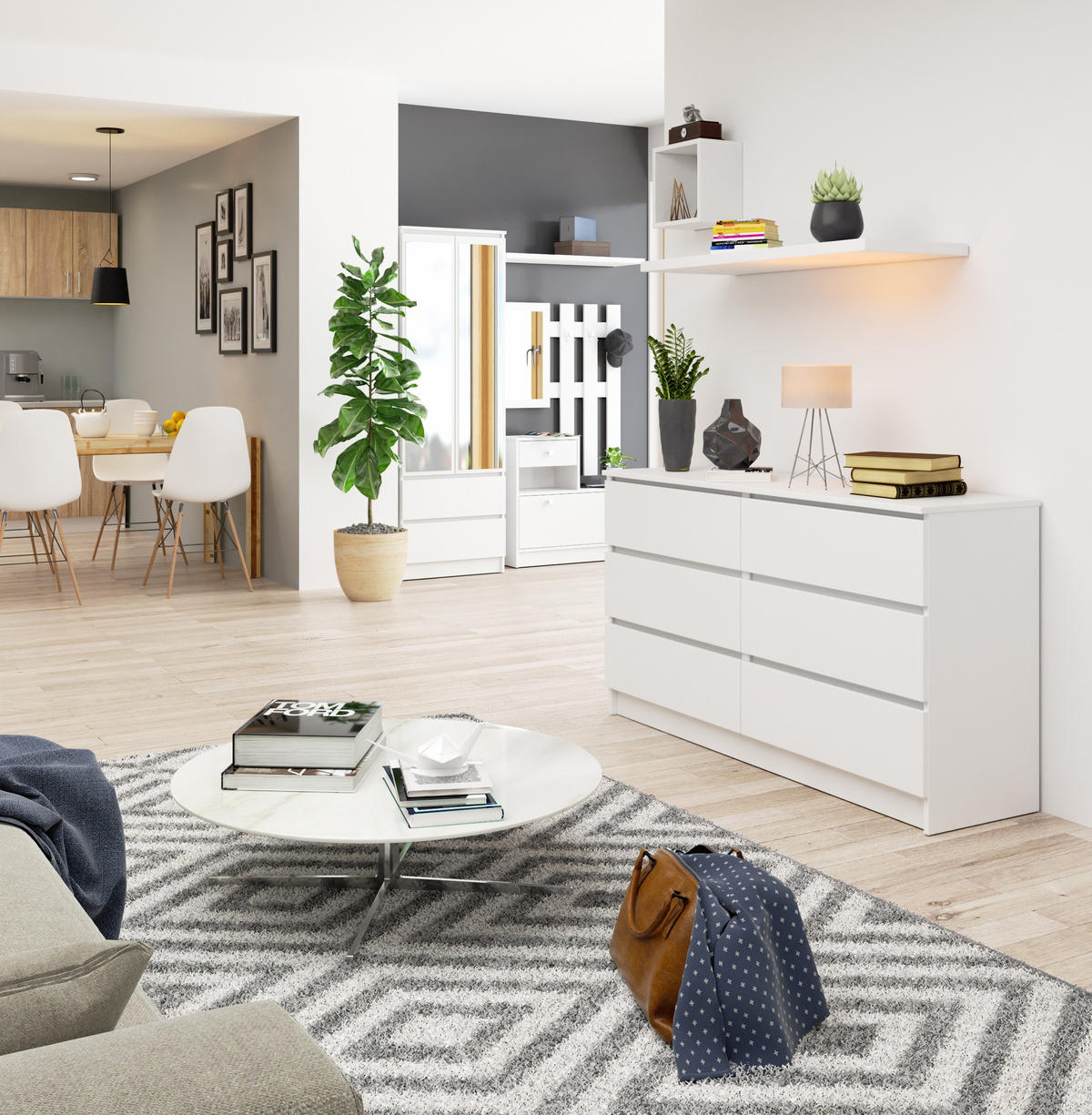 KOMMODE Weiß 138x40x77 cm - Weiß, Holzwerkstoff (138/77/40cm) - Akord